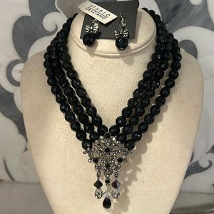 Rare Vintage R.J. Graziano Jet Black Crystal Formal Statement Necklace-Boutique